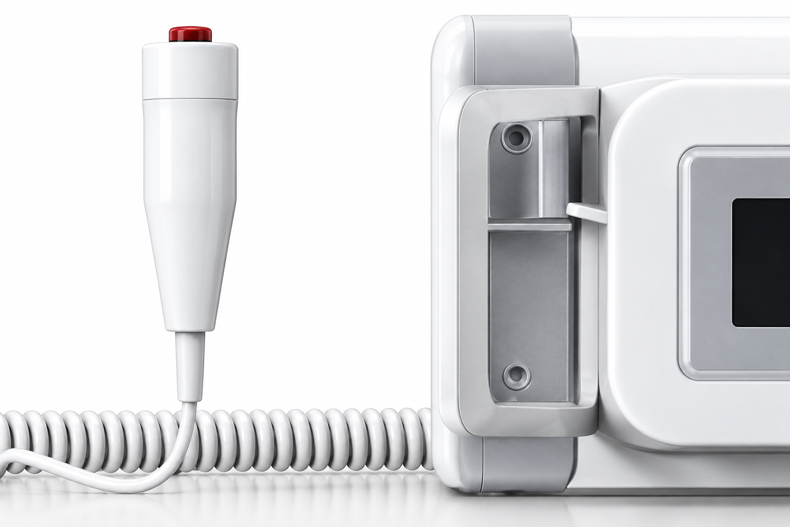 OHH handheld X-ray source exposure hand switch and coiled cable detail