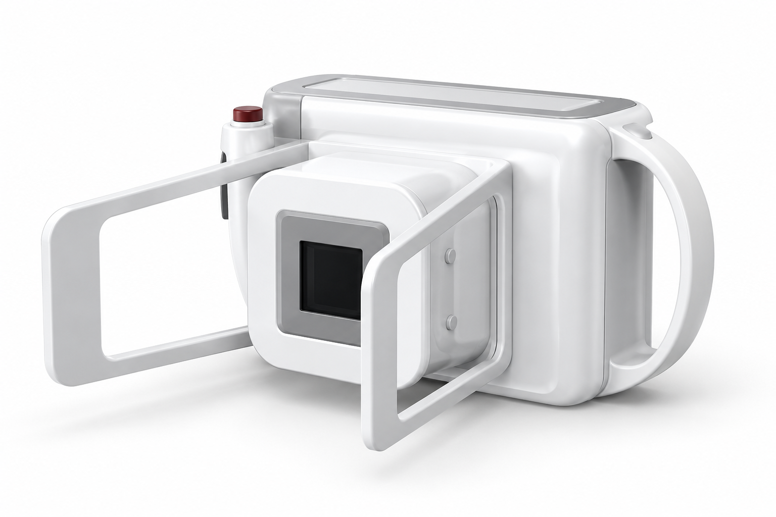 OHH handheld X-ray source rear three-quarter view showing the frame and aperture