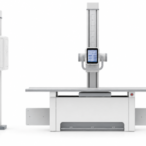 OSX-iDR digital X-ray system with patient table, tube column and vertical detector stand